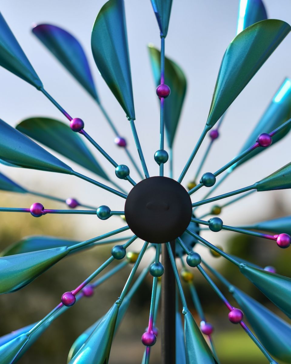 Close up of middle of blue and purple windspinner