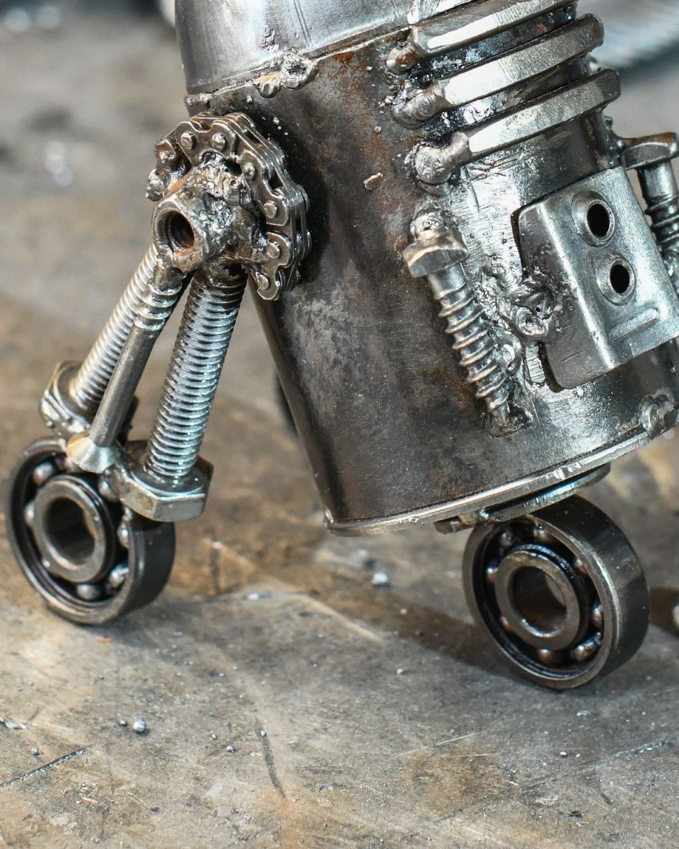 Close up of scrap metal home decor sculpture