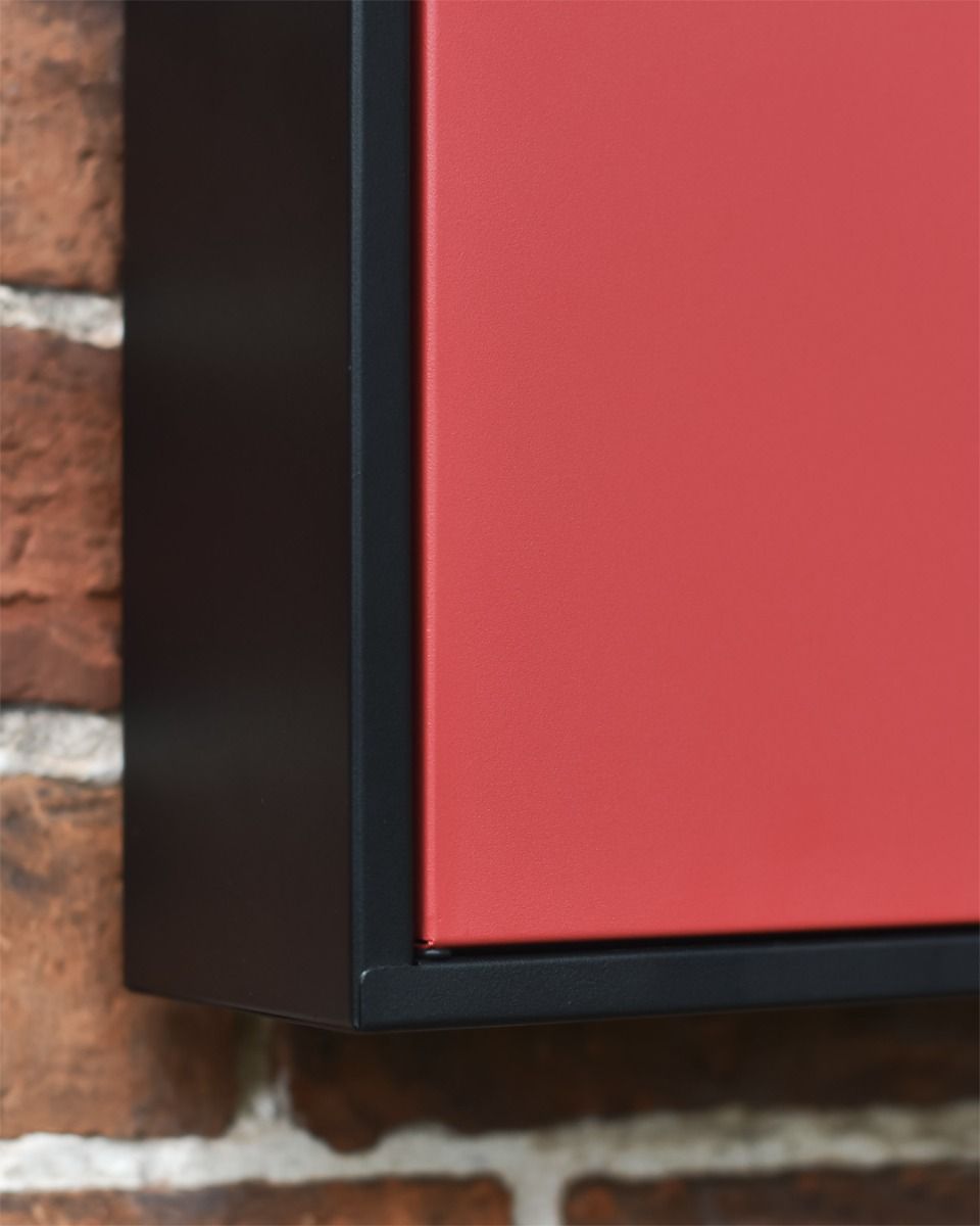 Close up of Contemporary Black and Red Post Box Close up of Contemporary Black and Red Post Box