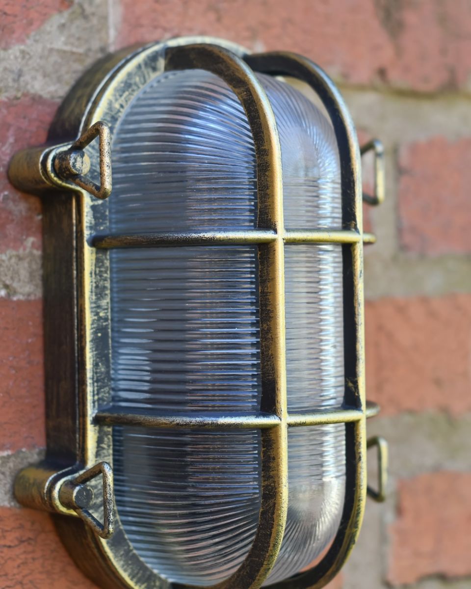 Close up of ribbed glass detail on exterior wall light