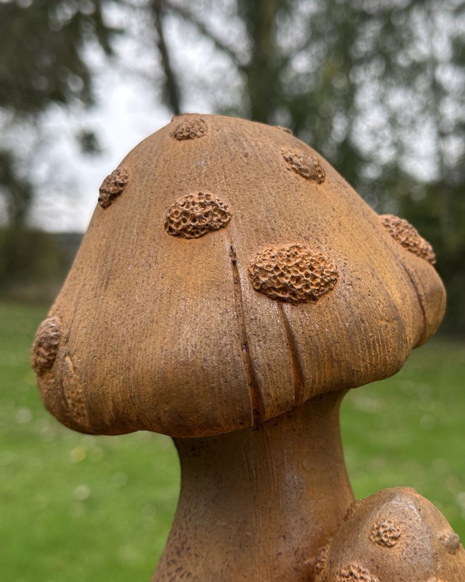 Close up of intricate detail on toadstool garden ornament Close up of intricate detail on toadstool garden ornament