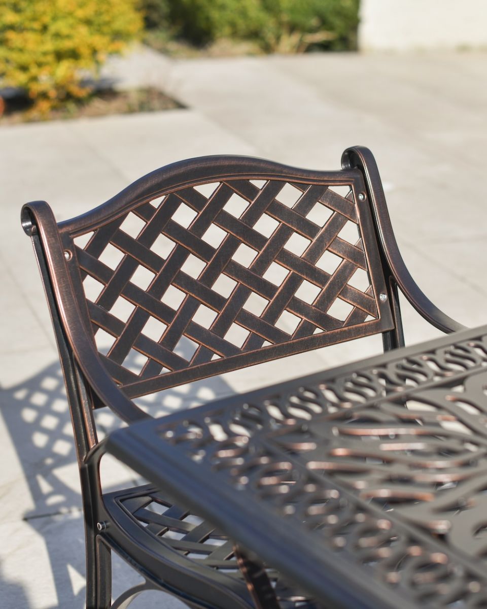 close up of lattice detail on patio chair