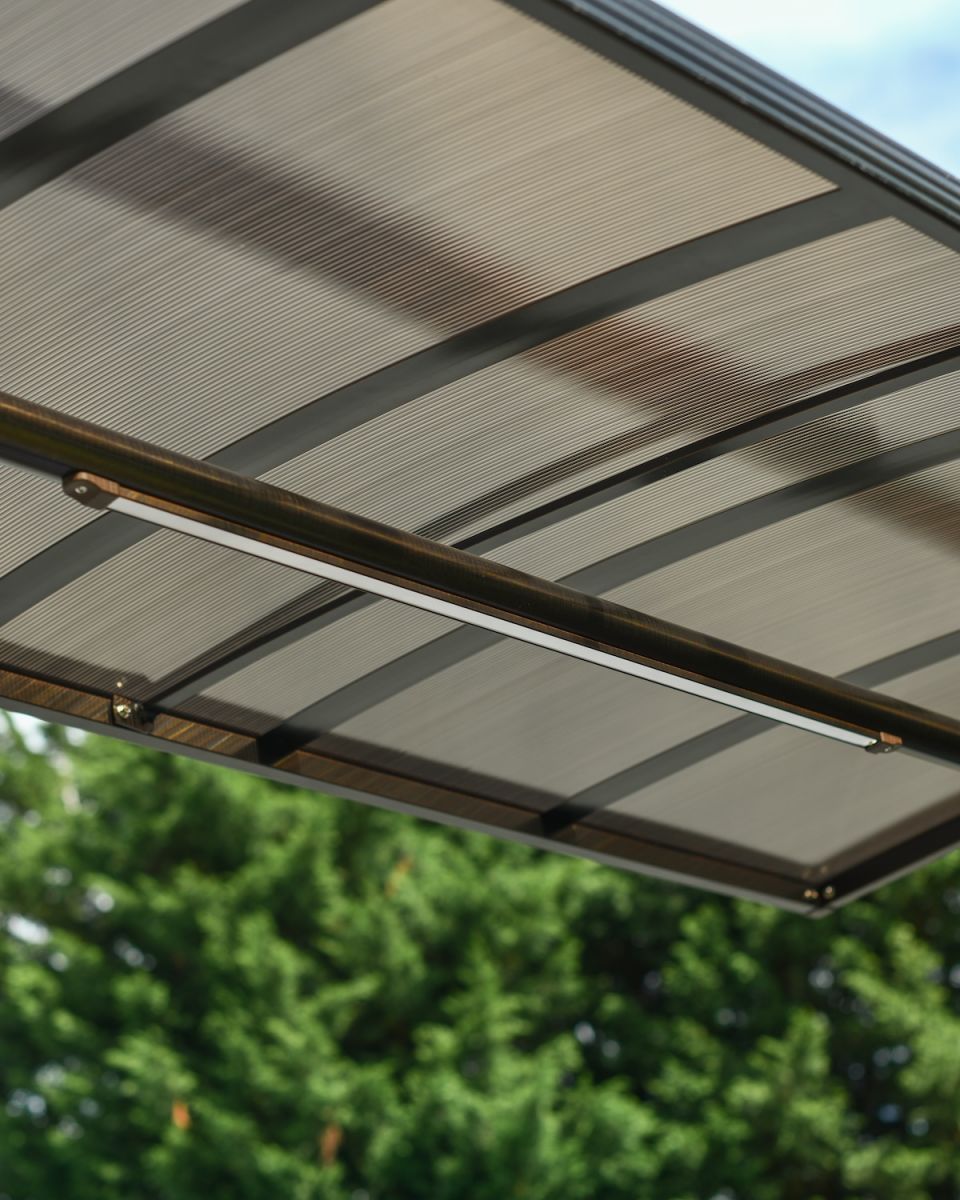 Close up of solar light detail on "Thornbury" Reclining Swing Seat with Built-in Solar Lights