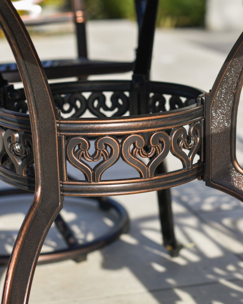 close up of base detail on 4 seater garden table and chairs set