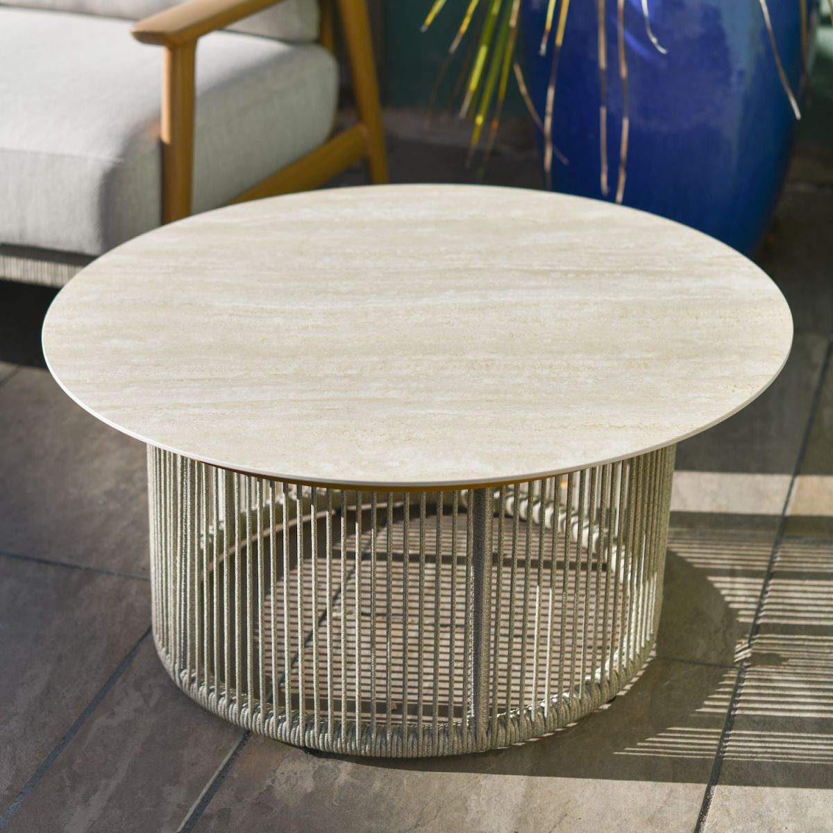Close up of coffee table on garden lounge furniture set