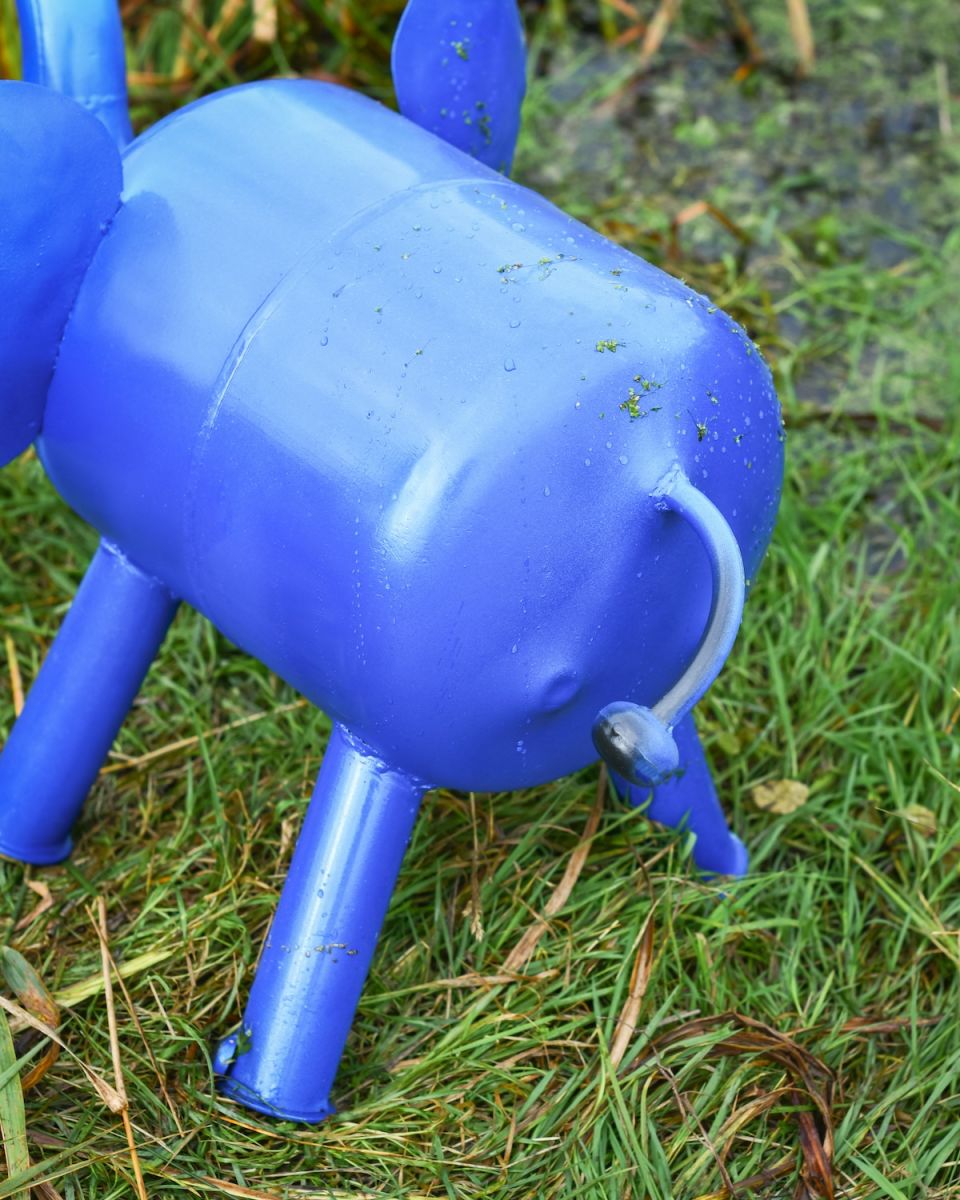 Close up of tail detail on recycled gas cannister elephant sculpture