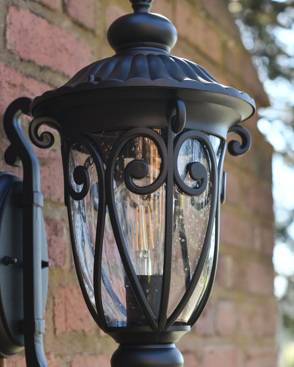 Close Up Of The Seeded Glass On The Garden Wall Light