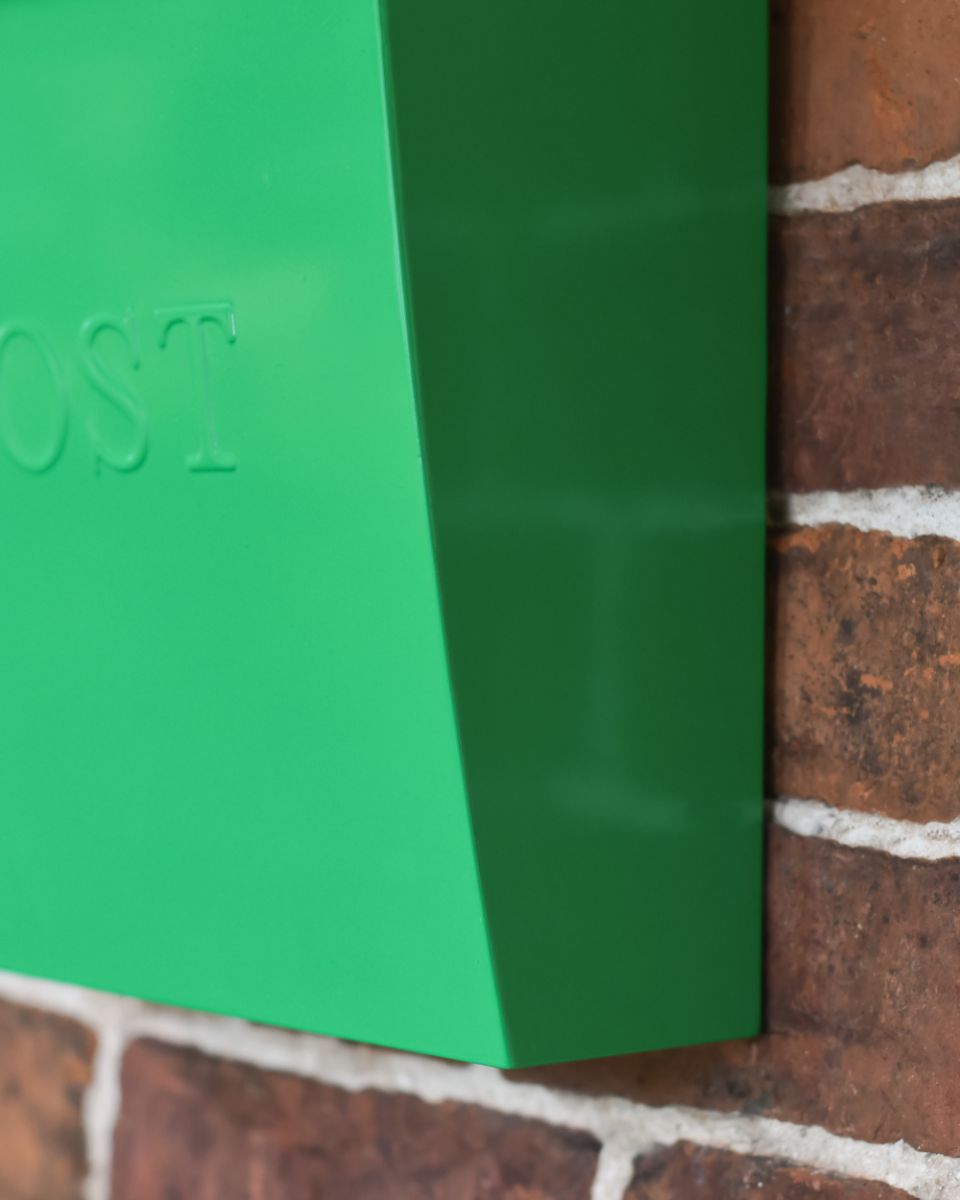 Close Up Of The Green Finish On The Billingham Post Box