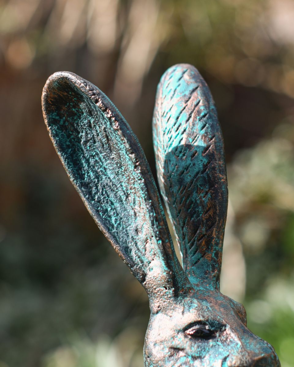 Close Up Of The Intricate Details On The Cast Aluminium Sitting Rabbit Sculpture