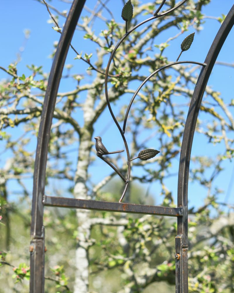 Close-up of the Steel Floral Design Around the Rose Arch