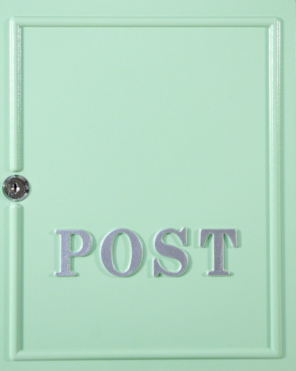 Close up of the Front Panel for the Mint Green "Oxford" Wall Mounted Post Box with Silver Detail