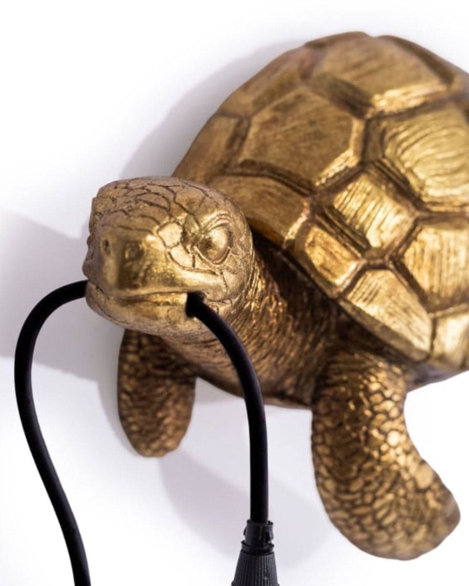 Close up of the Golden Head of the "Oceanic Guide" Turtle Wall Light 