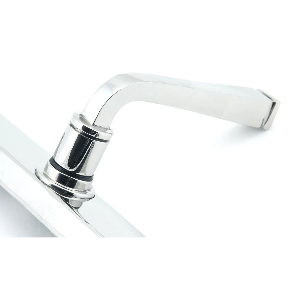 Close up of the Handle for The Tapered Slimline Lever Espagnolette Door Latch in Polished Chrome