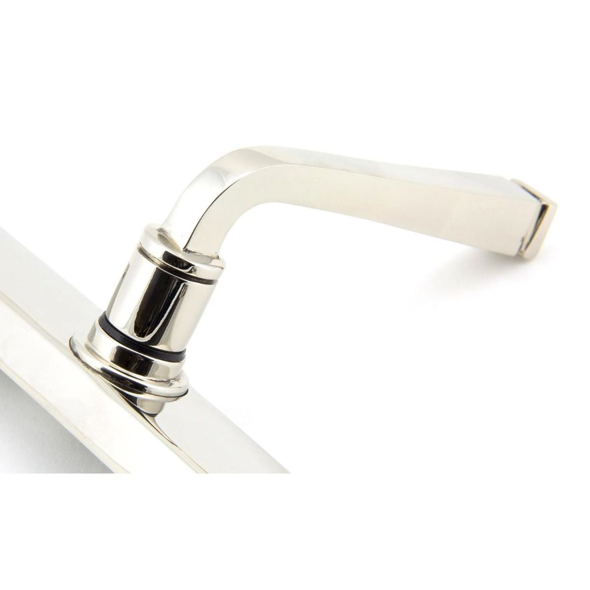 Close up of the Handle for The Tapered Slimline Lever Espagnolette Door Latch in Polished Nickel 