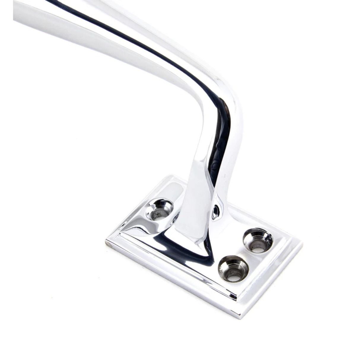 Close up of the Handle The 300mm Swelled Grip Pull Handle with Roses in Polished Chrome