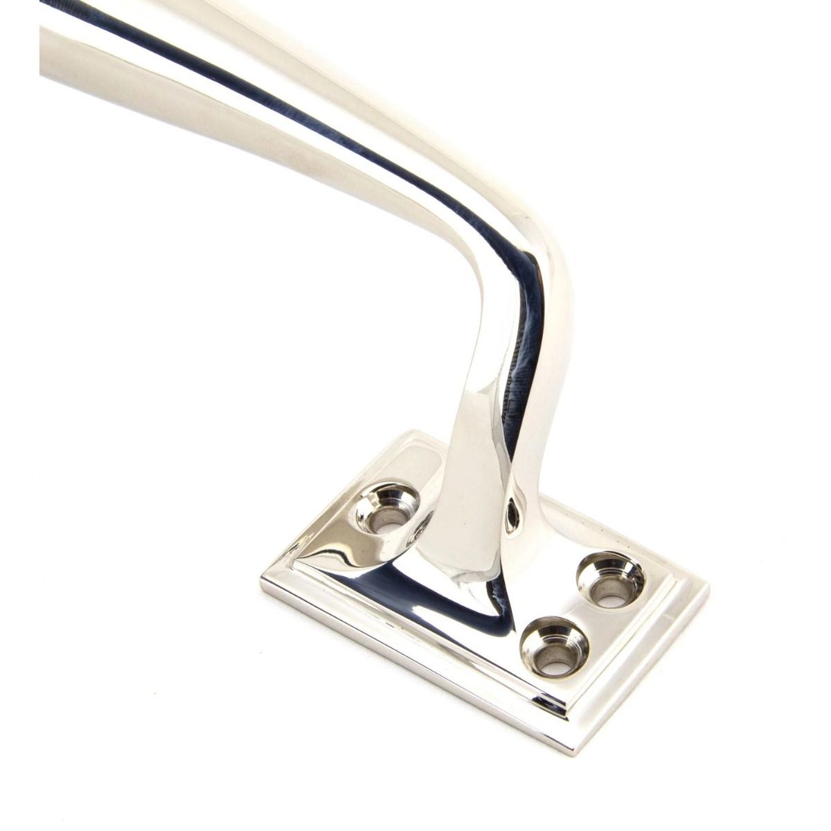 Close up of the Handle The 300mm Swelled Grip Pull Handle with Roses in Polished Nickel