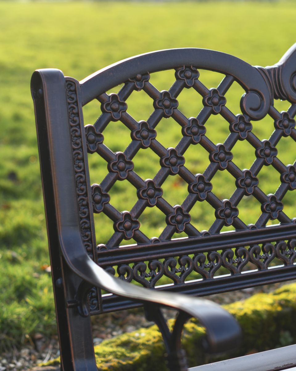 Close Up Of The Copper Finish On The Aluminium Garden Bench