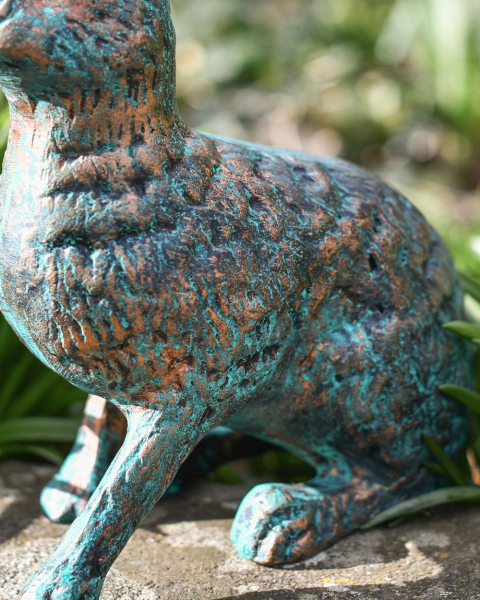 Close Up Of The Detailed Finish On The Cast Aluminium Sitting Rabbit Sculpture 