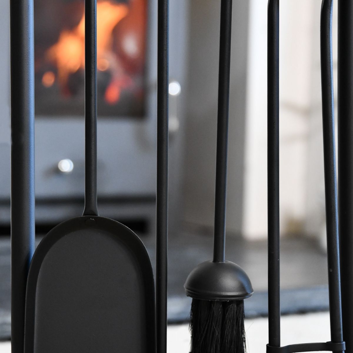 Close up of sturdy tools on log burner companion set Close up of sturdy tools on log burner companion set