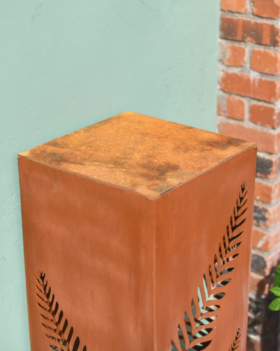 Close up of rustic finish on decorative garden column