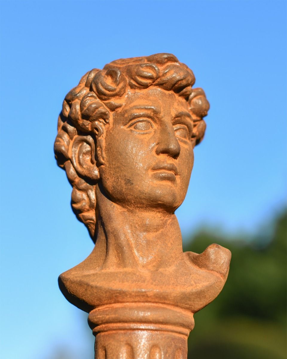 Close up Of Rustic "David" Garden Sculpture