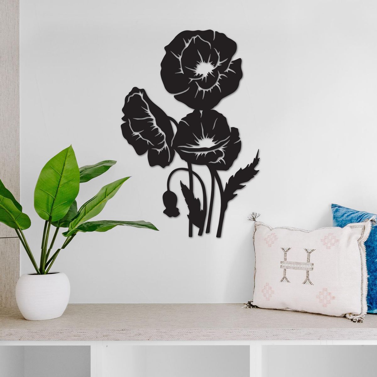 Cluster of Poppies Steel Wall Art in a Modern Home