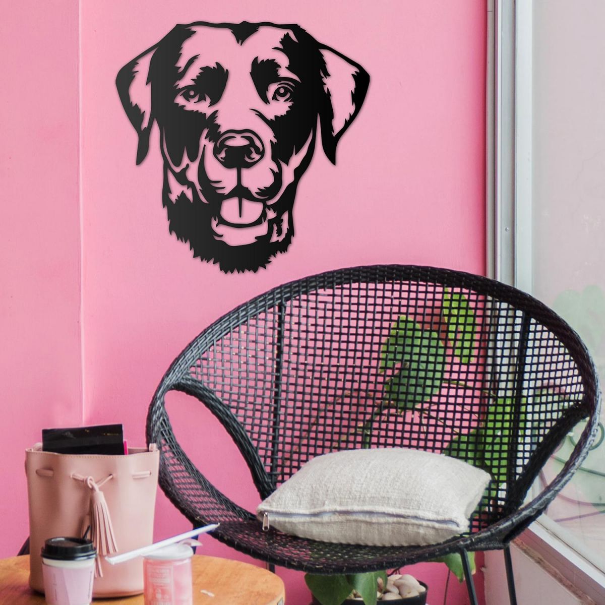 Labrador Wall Art in Situ on a Pink Wall