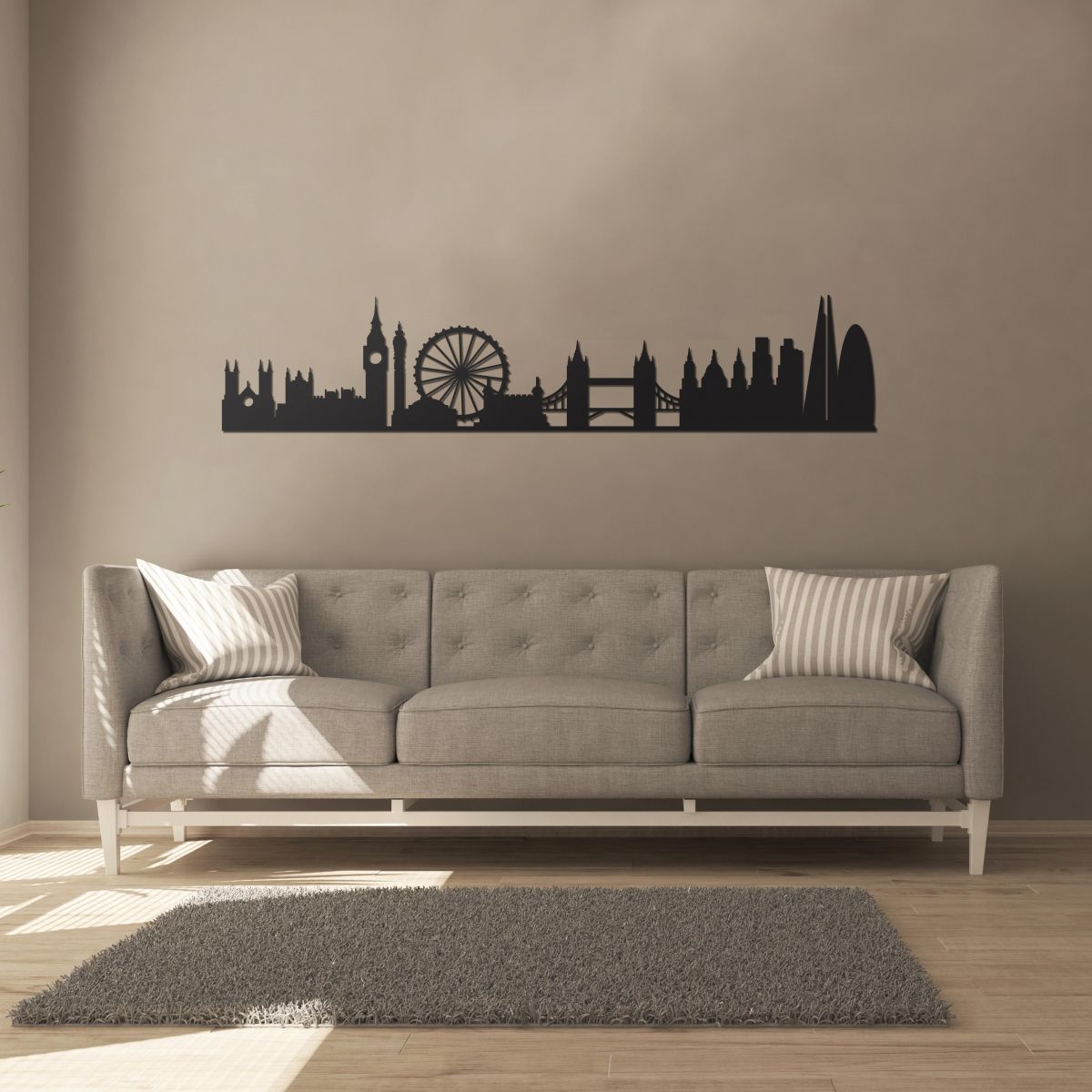 London Silhouette Wall Art Above the Sofa in the Living Room