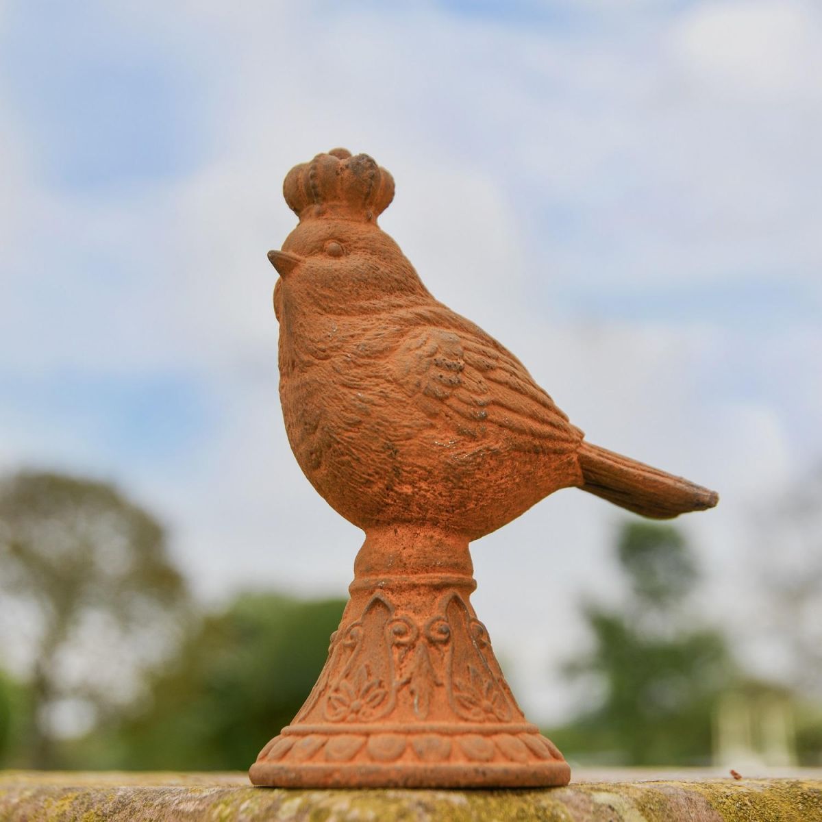 Rustic Cast Iron Bird with Crown Sculpture  Rustic Cast Iron Bird with Crown Sculpture