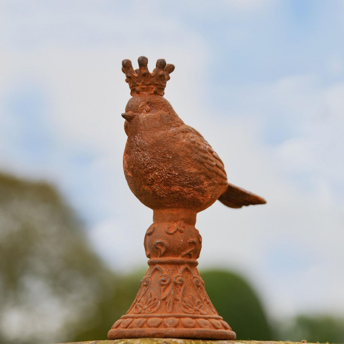 Rustic Cast Iron Perched Bird with Queen"s Crown  Rustic Cast Iron Perched Bird with Queen"s Crown