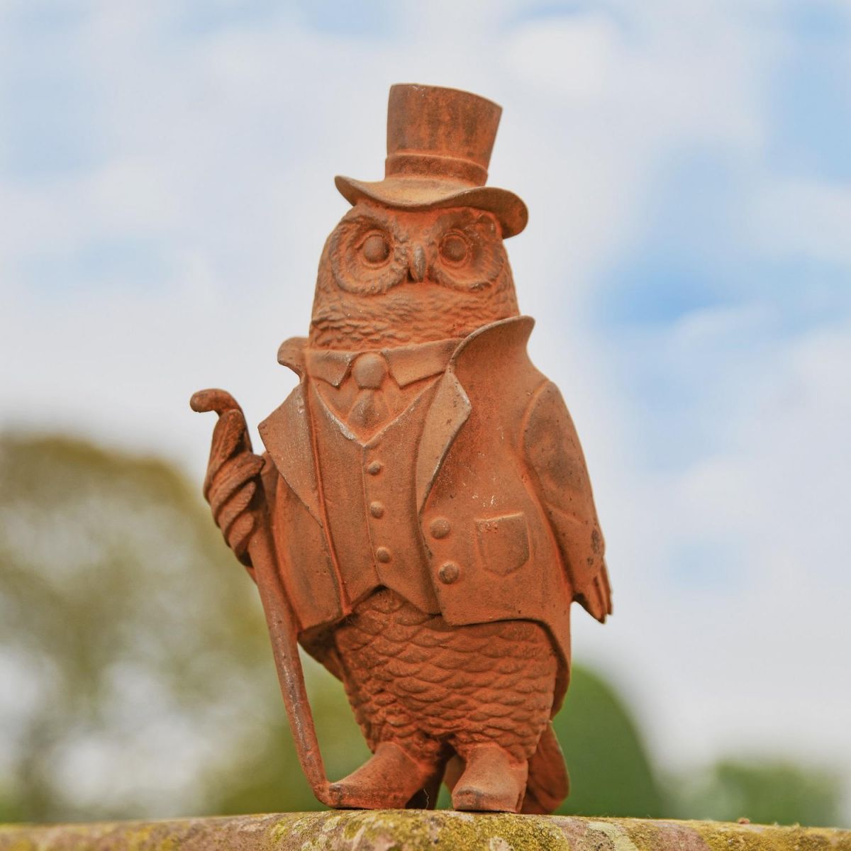 Garden Sculpture of Aristocrat Owl in Rustic Finish  Garden Sculpture of Aristocrat Owl in Rustic Finish