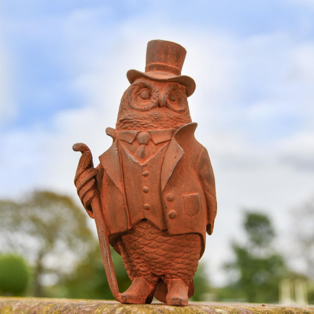 Rustic Cast Iron Aristocrat Owl Sculpture  Rustic Cast Iron Aristocrat Owl Sculpture