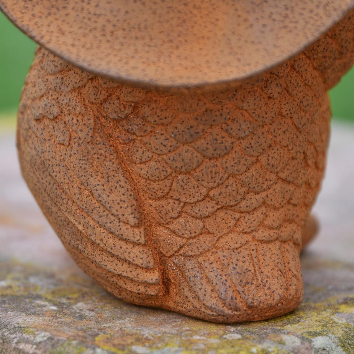 Close up of Feathering on Rustic Cast Iron Owl Sculpture  Close up of Feathering on Rustic Cast Iron Owl Sculpture