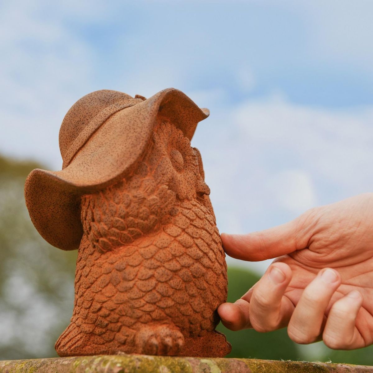 Side view of Rustic Cast Iron Owl in Hat Sculpture Side view of Rustic Cast Iron Owl in Hat Sculpture