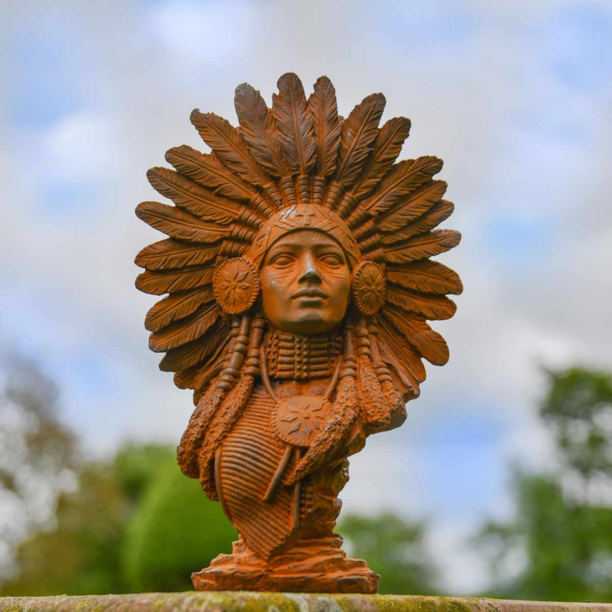 Rustic Cast Iron Native American Indian Head Bust in Situ Rustic Cast Iron Native American Indian Head Bust in Situ