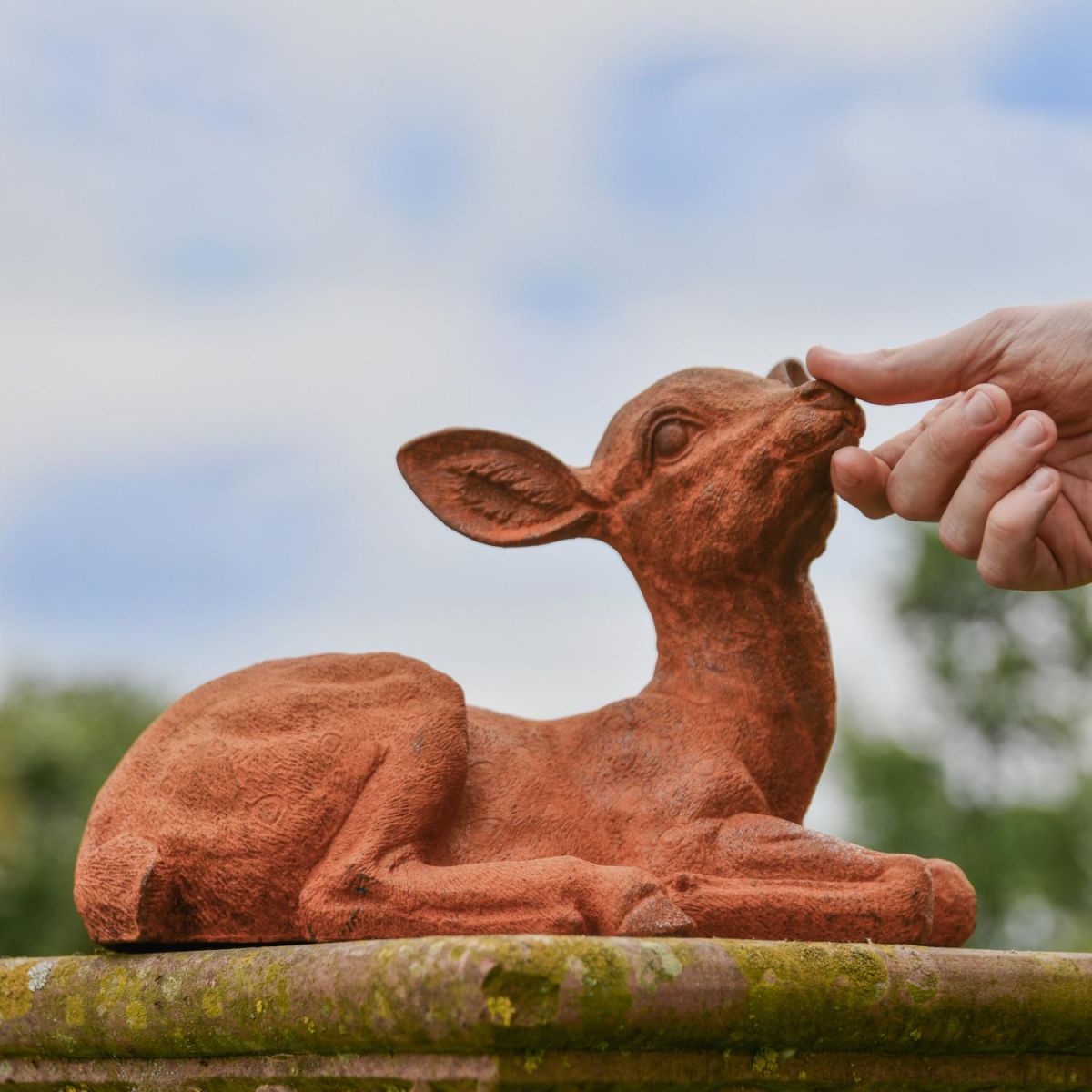 Rustic Cast Iron Sitting Deer Sculpture - Facing Right to Scale Rustic Cast Iron Sitting Deer Sculpture - Facing Right to Scale