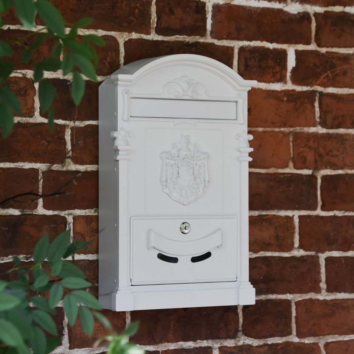 "Dawson Lodge" White Post Box on Wall  "Dawson Lodge" White Post Box on Wall