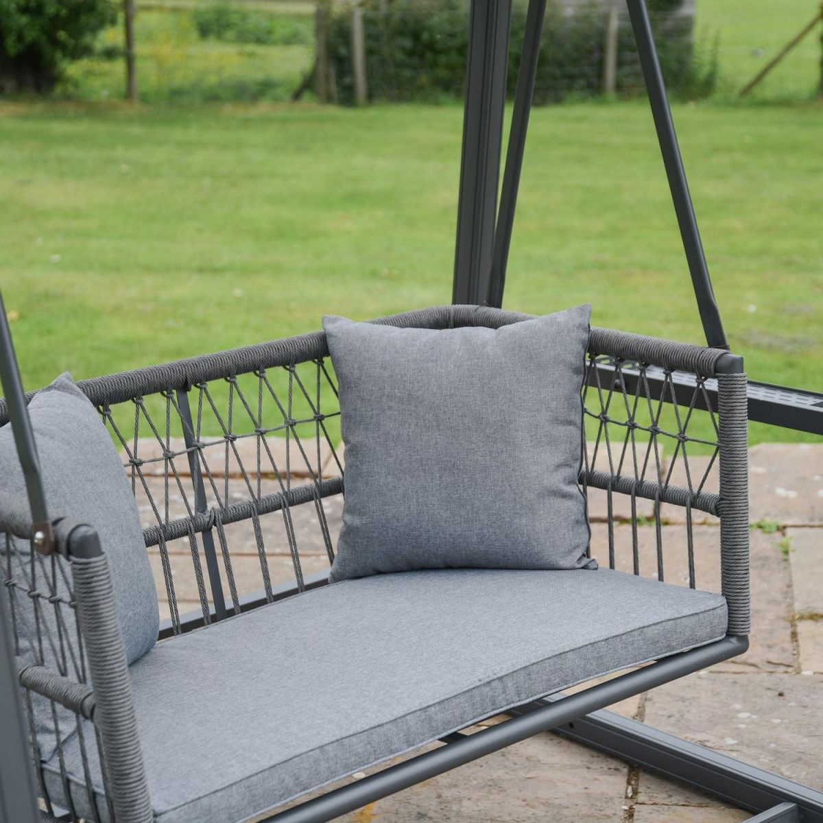 Close up of Cushions on Grey "Cliveden" Rattan Garden Swing Chair  Close up of Cushions on Grey "Cliveden" Rattan Garden Swing Chair