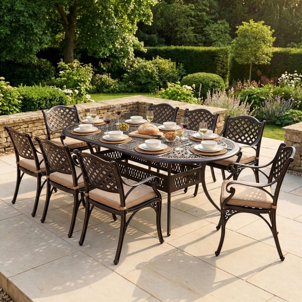 8-Seater Garden Dining Set Digital Illustration Dressed Table