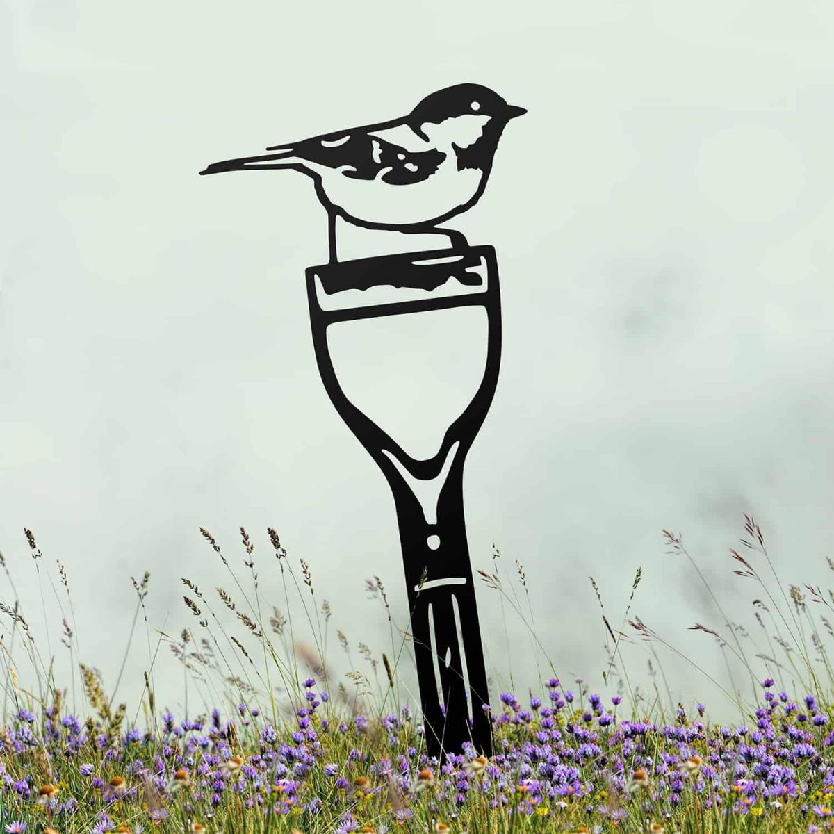 Coal Tit Sheet Steel Silhouette in Black Finish in Situ