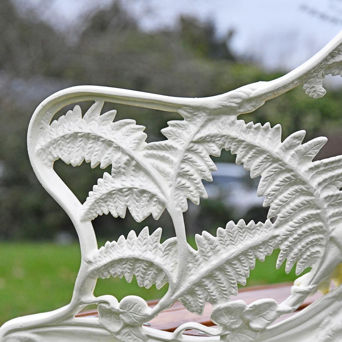 Close-up of the Leaf Detailing on the Arms of the "Coalbrookdale" Two Seater Garden Bench