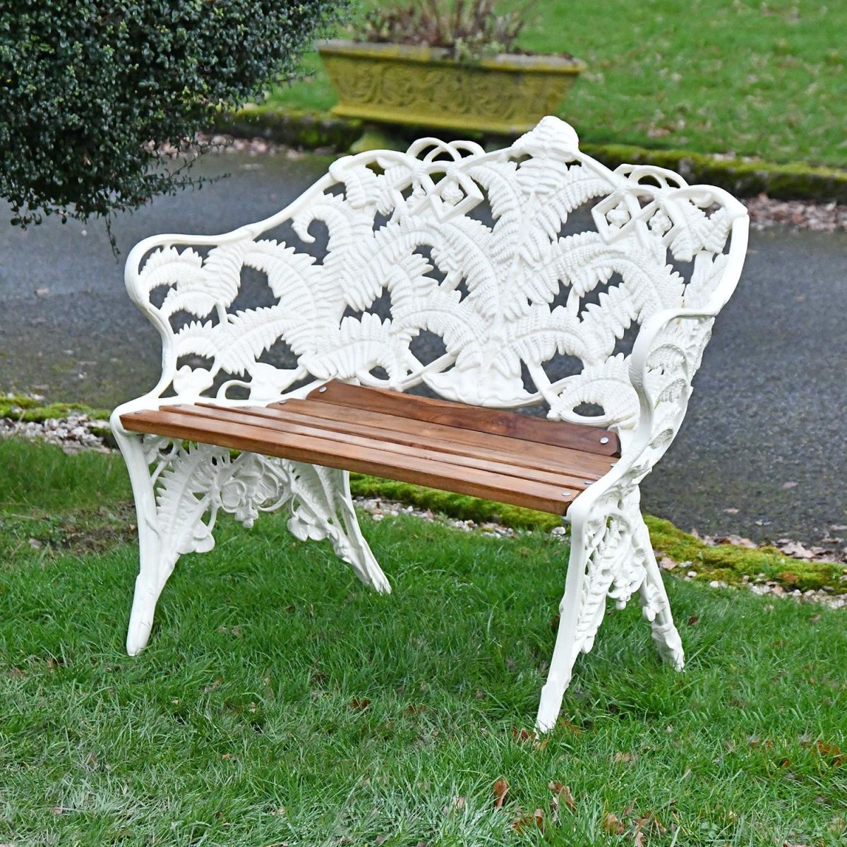"Coalbrookdale" Two Seater Garden Bench in Situ in the Garden