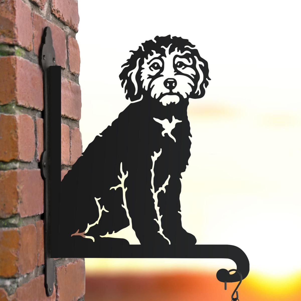 Cockapoo hanging basket bracket at sunset Cockapoo hanging basket bracket at sunset