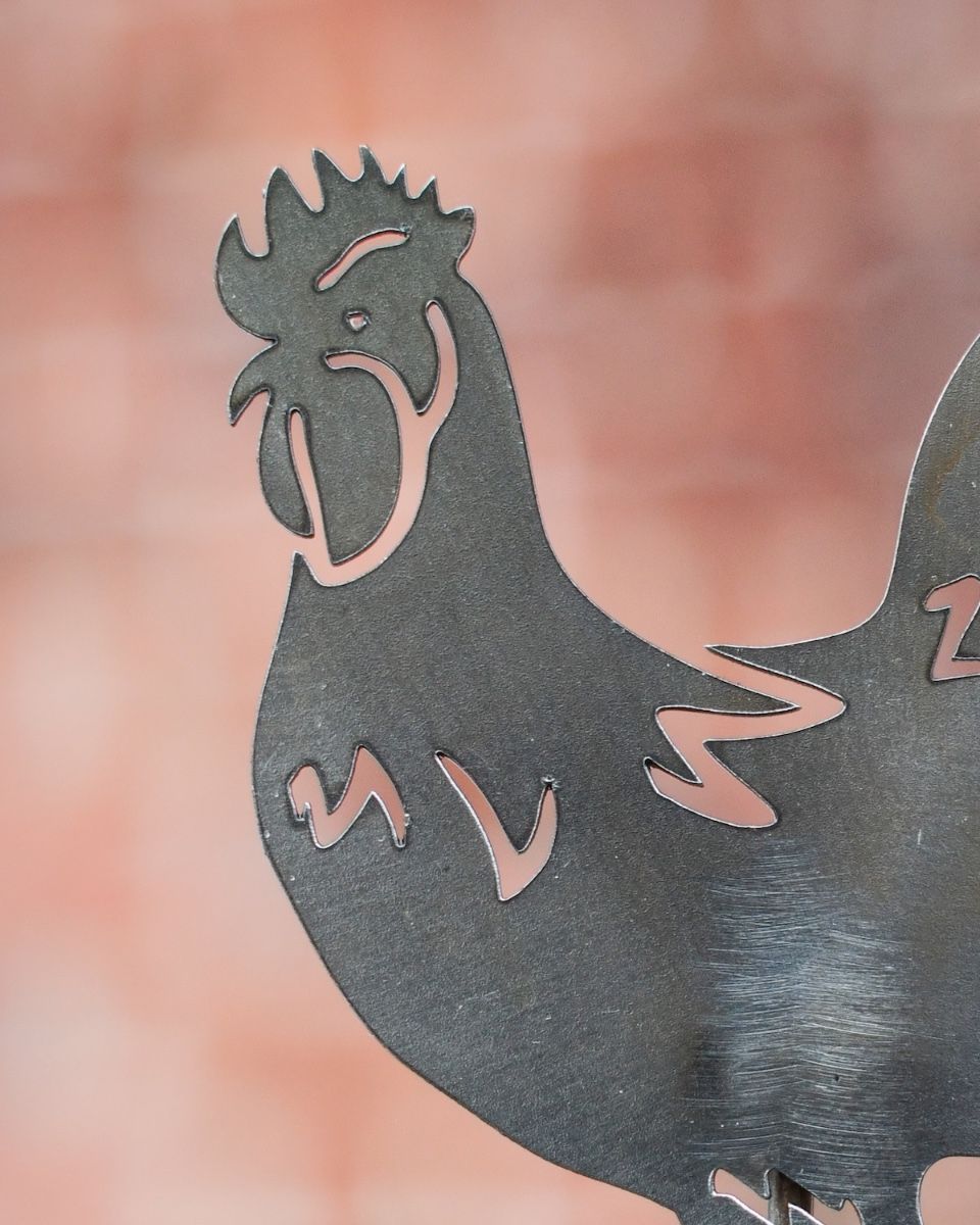 Cockerel Artistic Plant Pot Spike - Set of Two close up of head