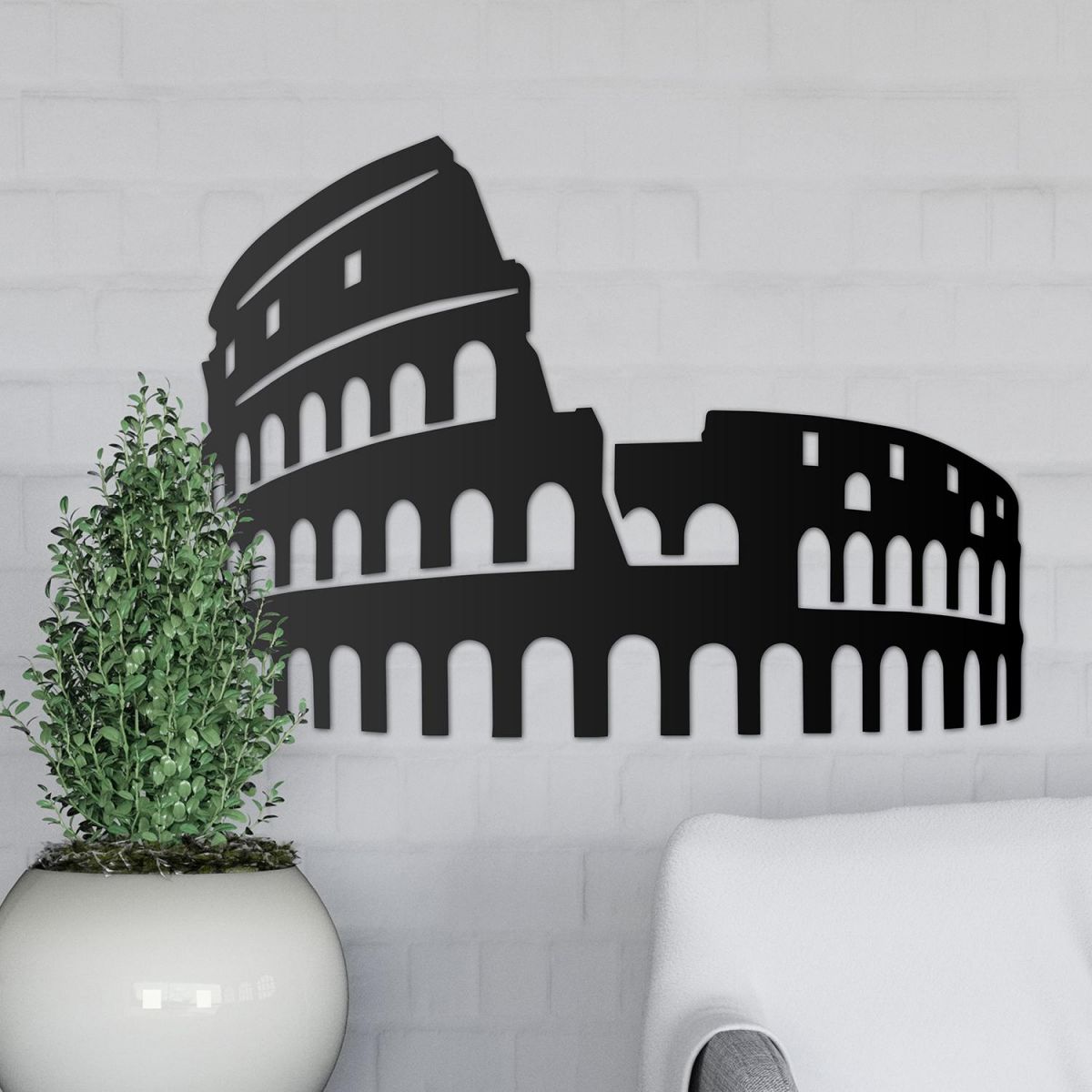 Rome Colosseum Wall Art on the Wall Next to Plants