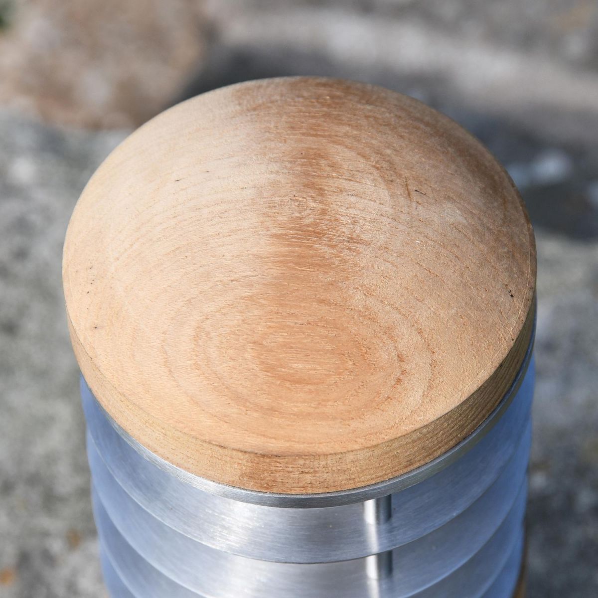 View of the Wooden Top of the Compact Wooden Bollard Light 