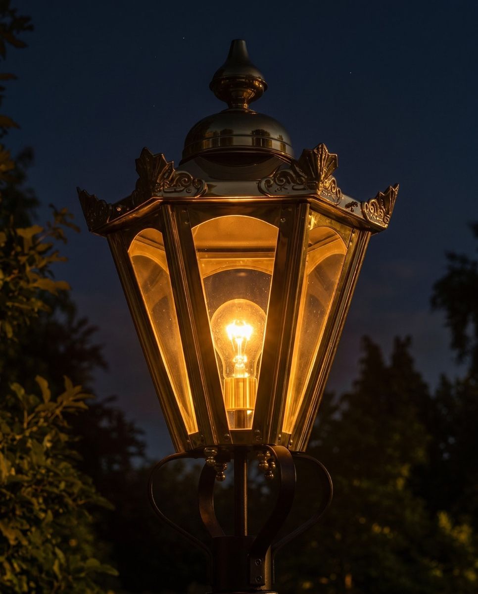 Concordia Hexagonal Brass Lantern - 27cm Digital Illustration At Night