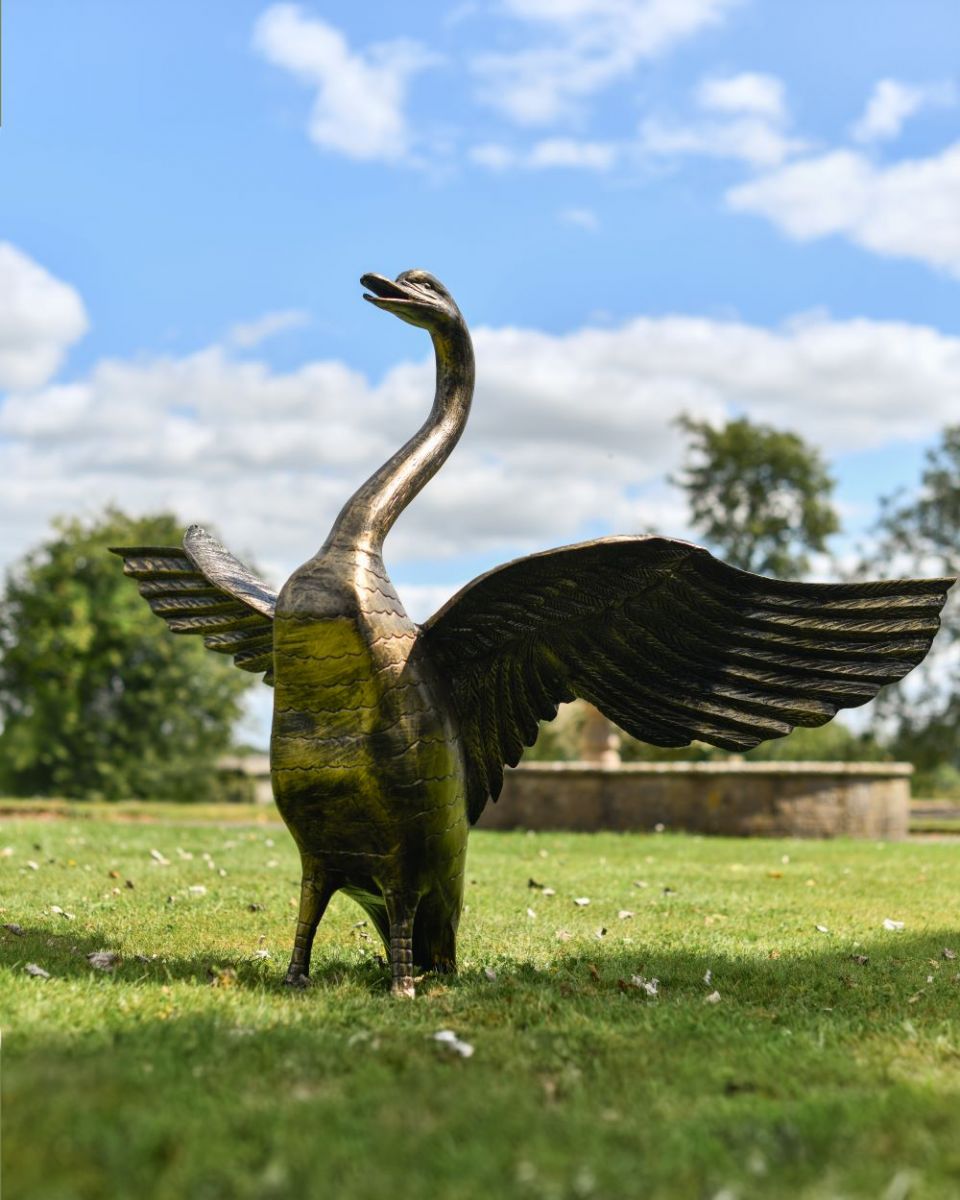 Black and Gold "Conqueror" Swan Sculpture