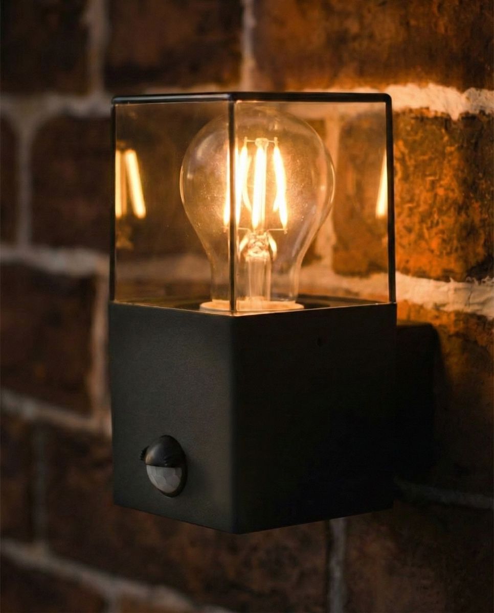 Digital illustration of Contemporary Black "Cube" Wall Light 
