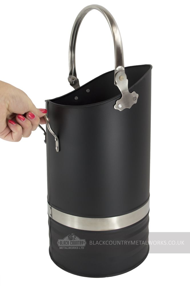 Contemporary Black Coal Hod with Pewter handles